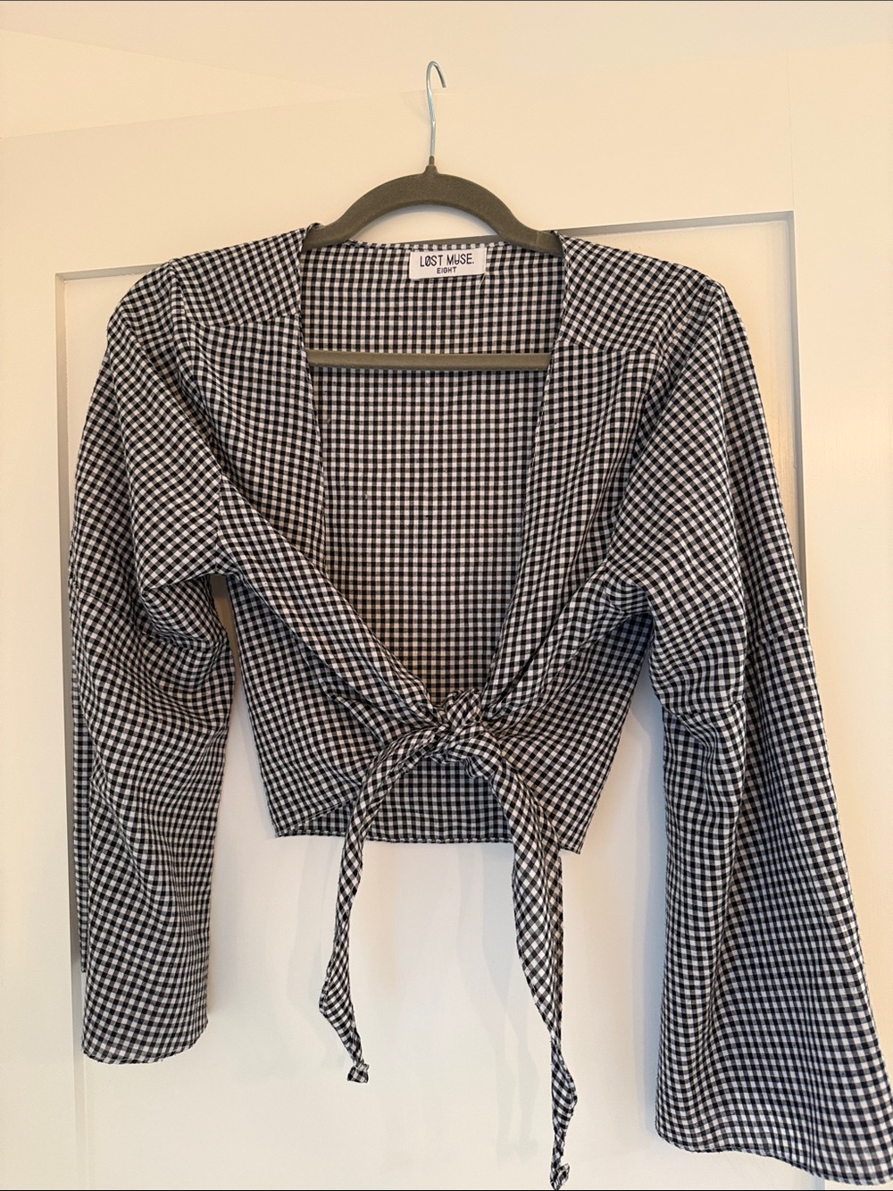 Lost Muse Black & White Gingham Tie-Front Blouse